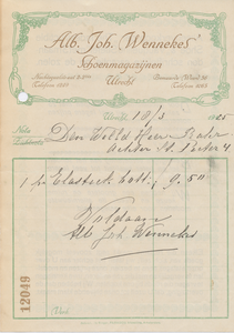 712216 Nota van Alb. Joh. Wennekes, Schoenmagazijnen, Nachtegaalstraat 2-2bis en Bemuurde Weerd O.Z. 36 te Utrecht, ten ...